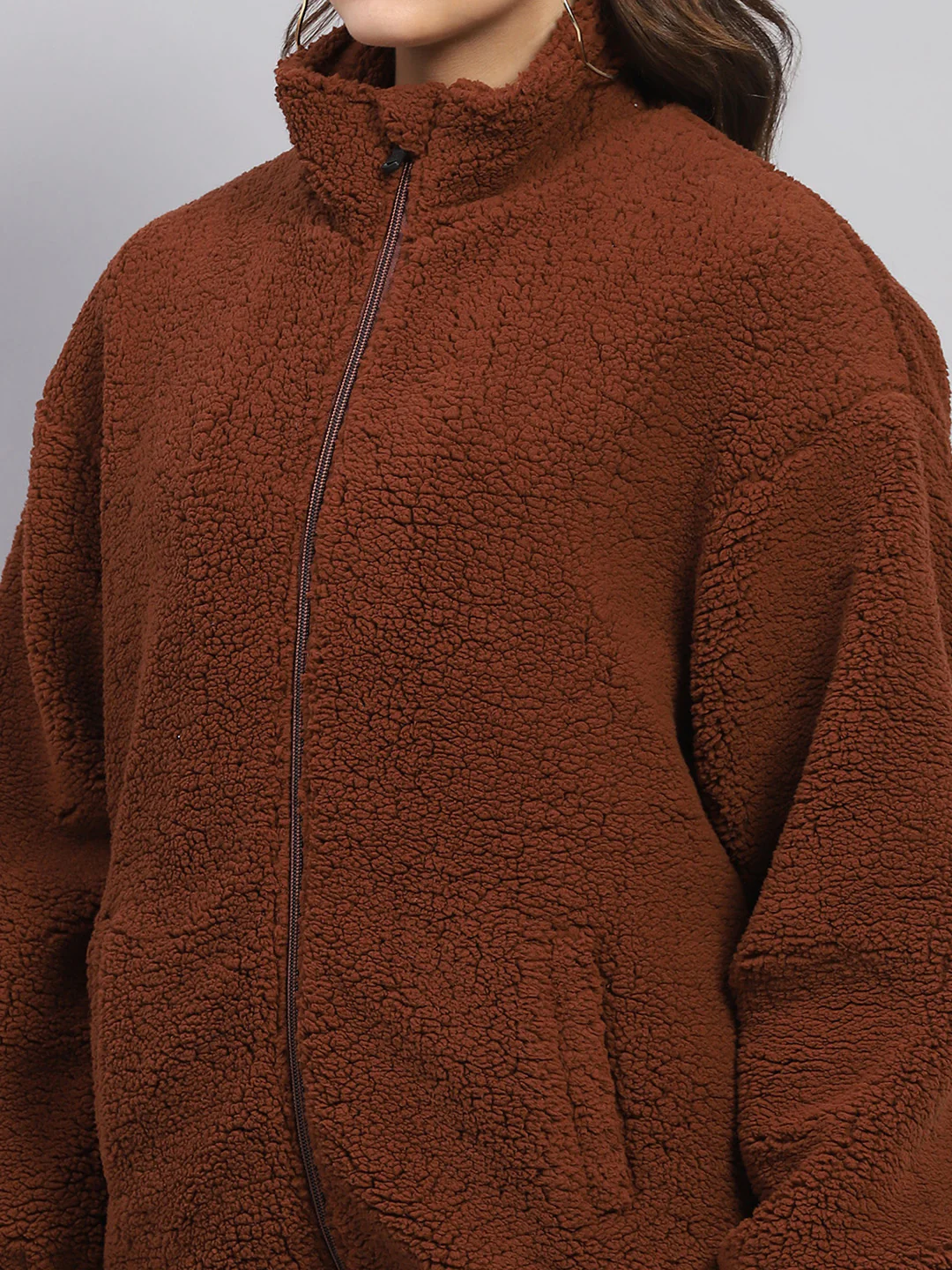 Rock.it Women Rust Solid Mock Neck Full Sleeve Jacket - Image 7