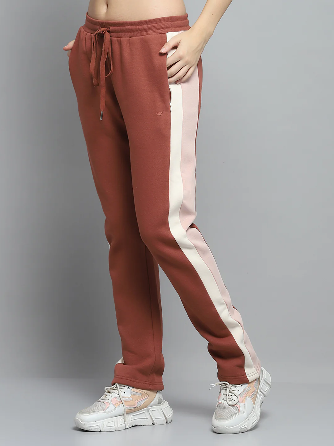Women Rust Solid Mock Neck Full Sleeve Tracksuit - Image 7