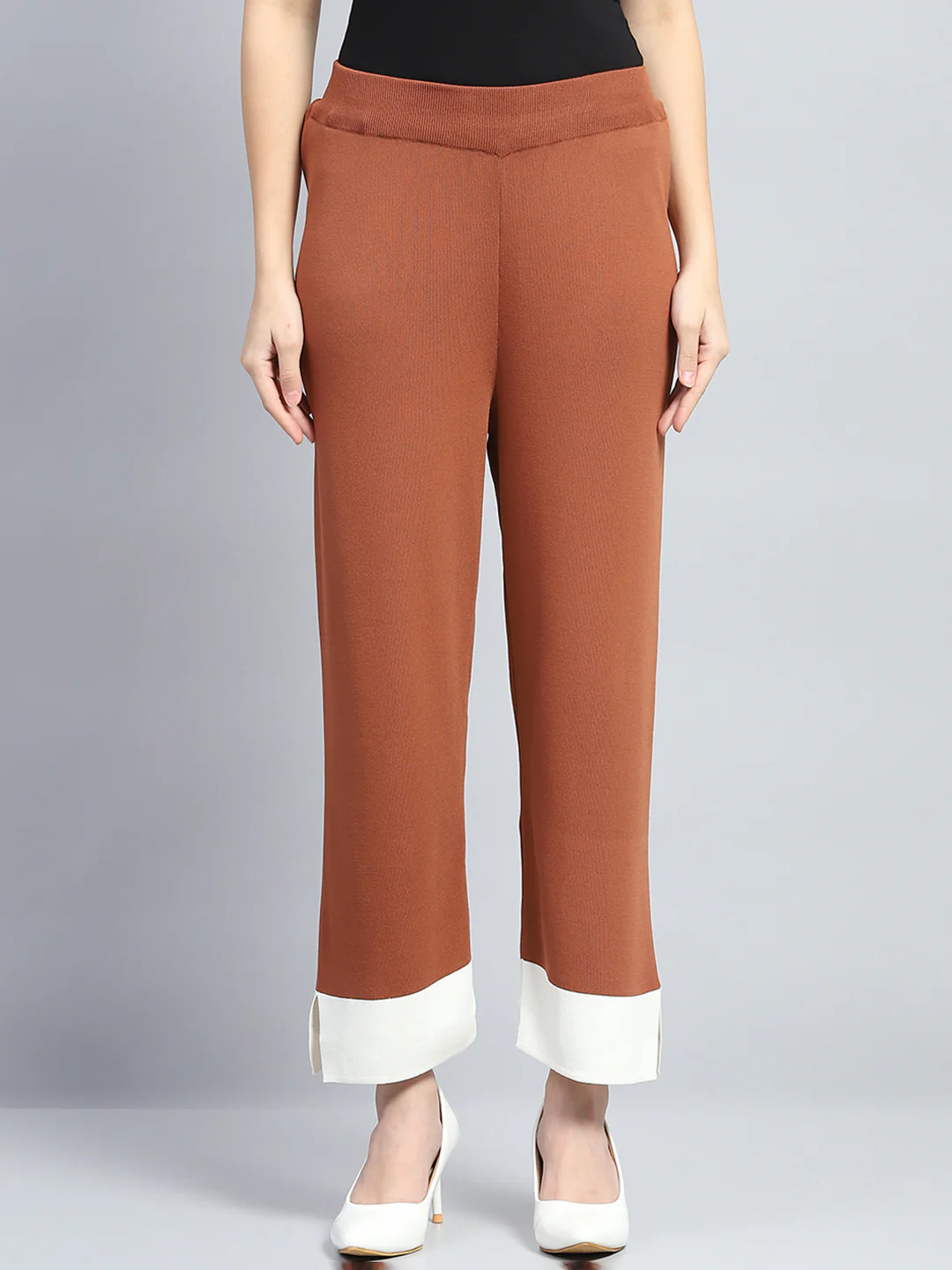 Women Rust Solid Round Neck Full Sleeve Cords Set - Image 7