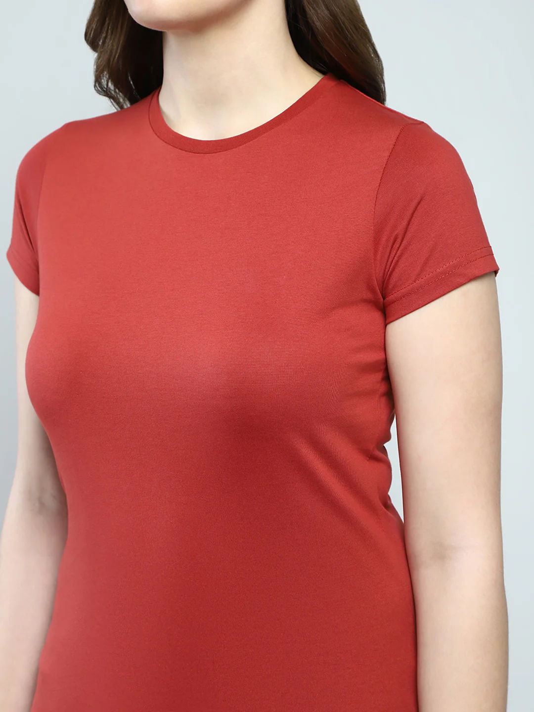 Women Rust Solid Round Neck Half Sleeve Top - Image 7
