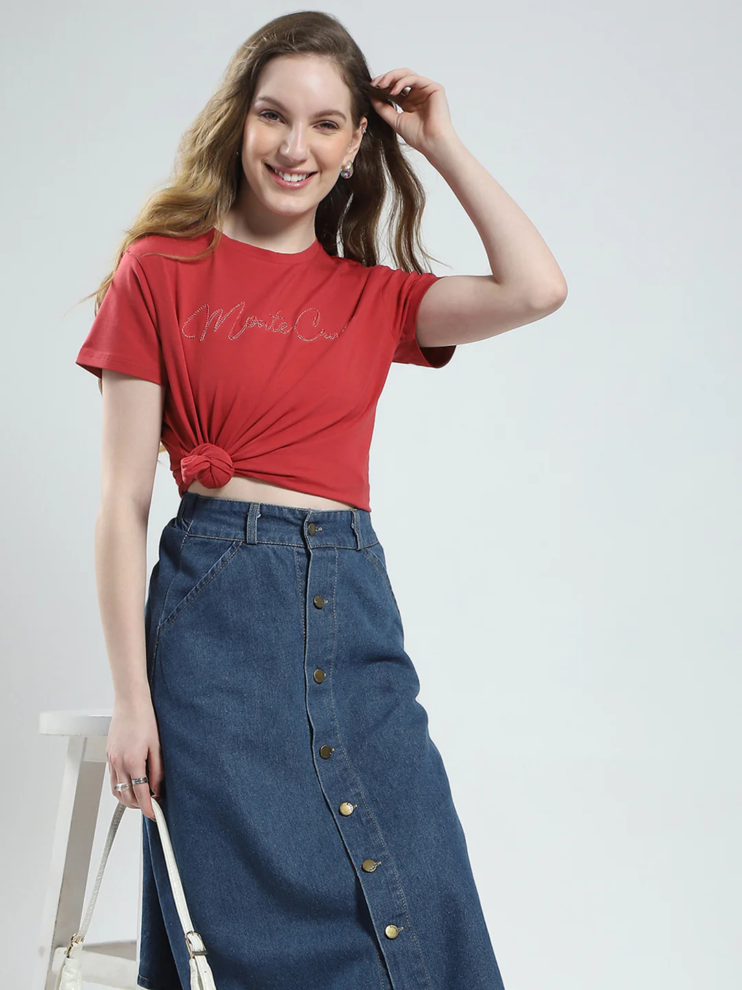 Women Rust Solid Round Neck Half Sleeve Top - Image 6