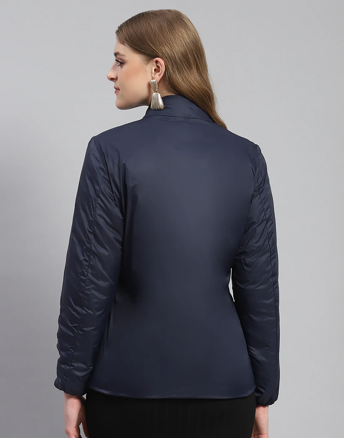 Women Rust Solid Stand Collar Full Sleeve Reversible Jacket - Image 8