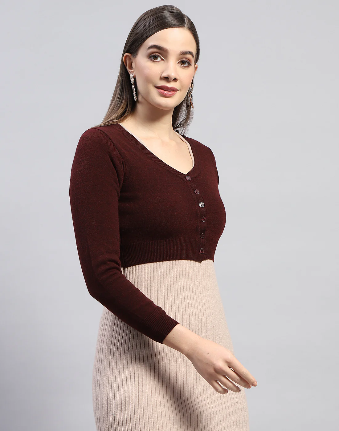 Women Rust Solid V Neck Full Sleeve Blouse - Image 5