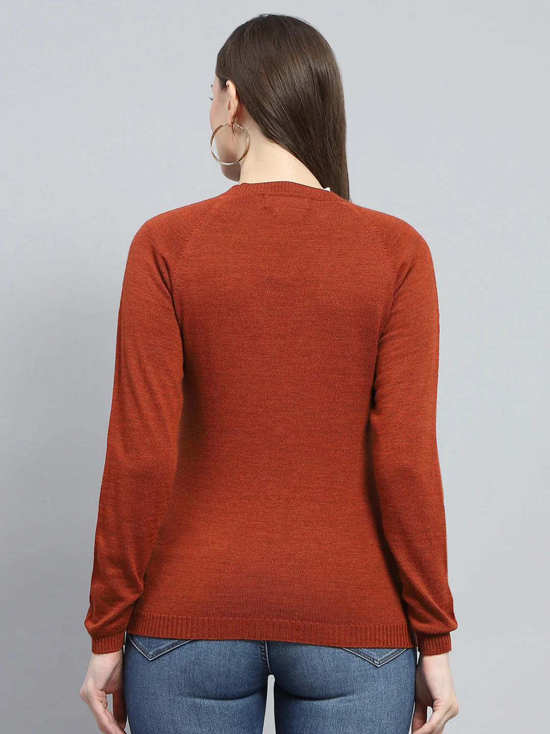 Women Rust Solid V Neck Full Sleeve Cardigan - Image 5