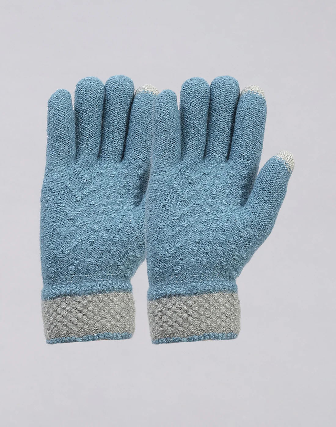 Women Sea Green Printed Blend Wool Gloves - Image 3