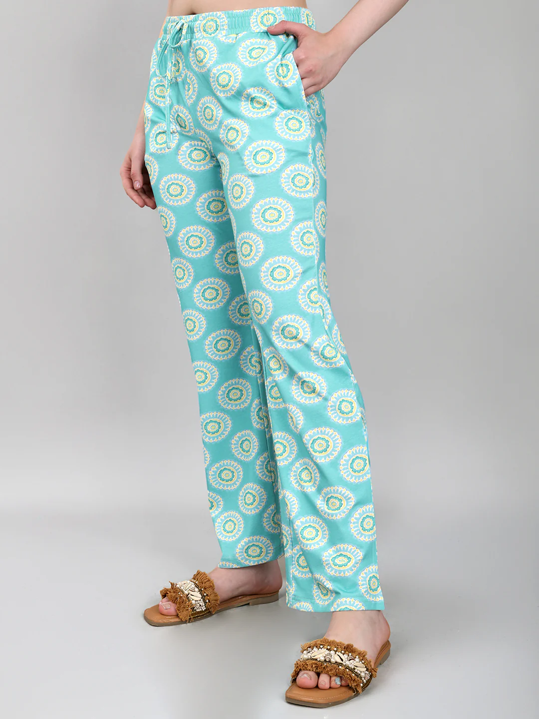 Women Sea Green Printed Collar Half Sleeve Lower Set - Image 6