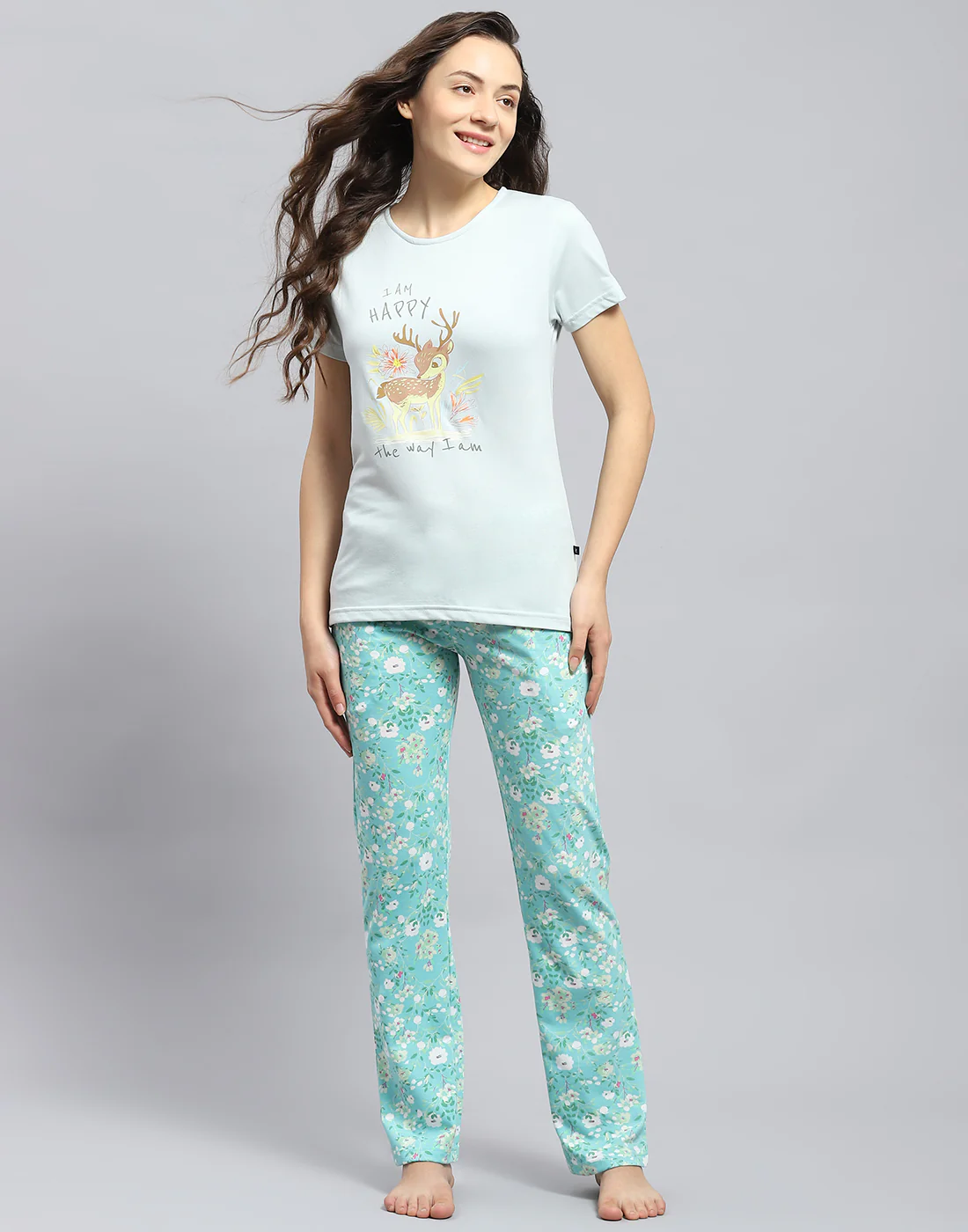 Women Sea Green Printed Round Neck Half Sleeve Lower Set - Image 2
