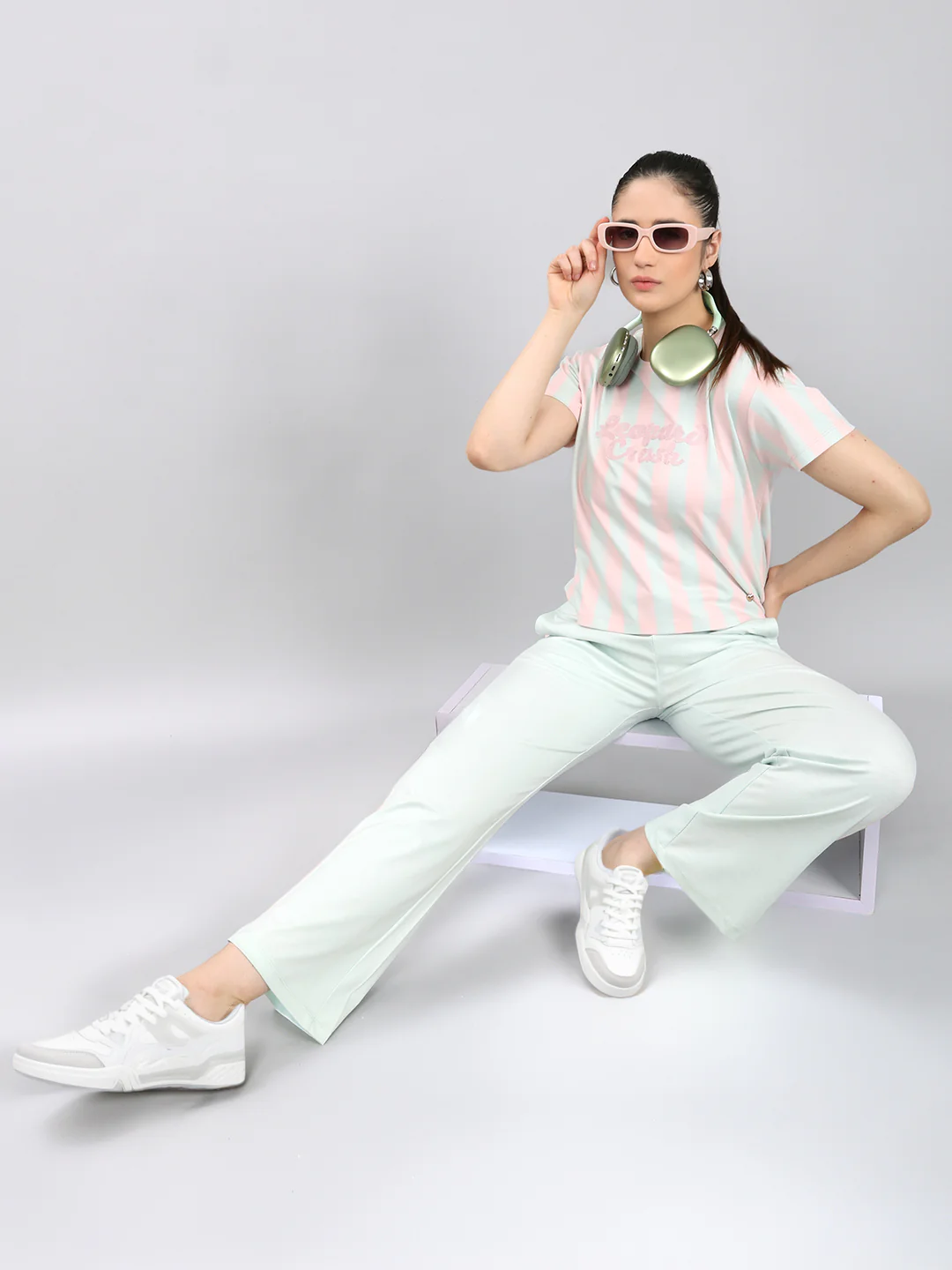 Women Sea Green Printed Round Neck Half Sleeve Lower Set - Image 7