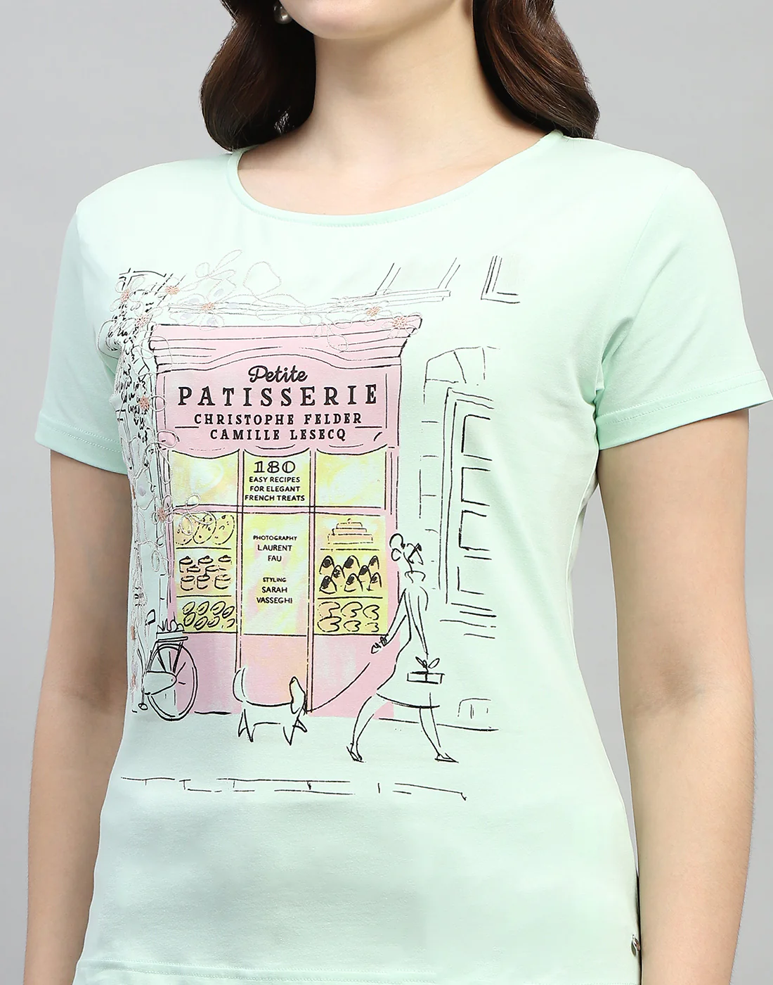Women Sea Green Printed Round Neck Half Sleeve Top - Image 6