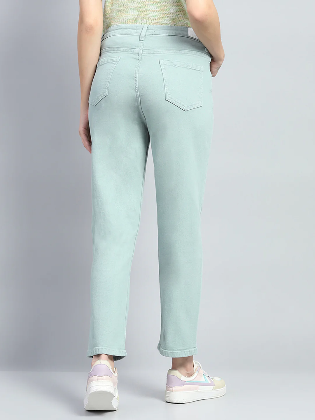 Women Sea Green Solid Slim Fit Denim - Image 5