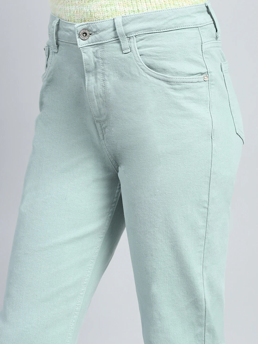 Women Sea Green Solid Slim Fit Denim - Image 6