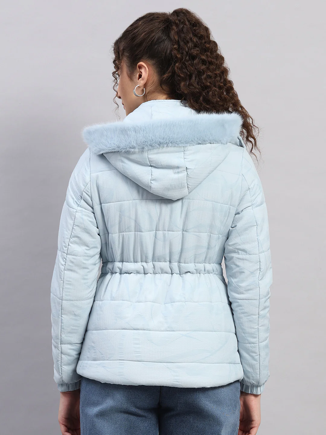 Women Sky Blue Printed Hooded Full Sleeve Jacket (-10° Protection) - Image 5