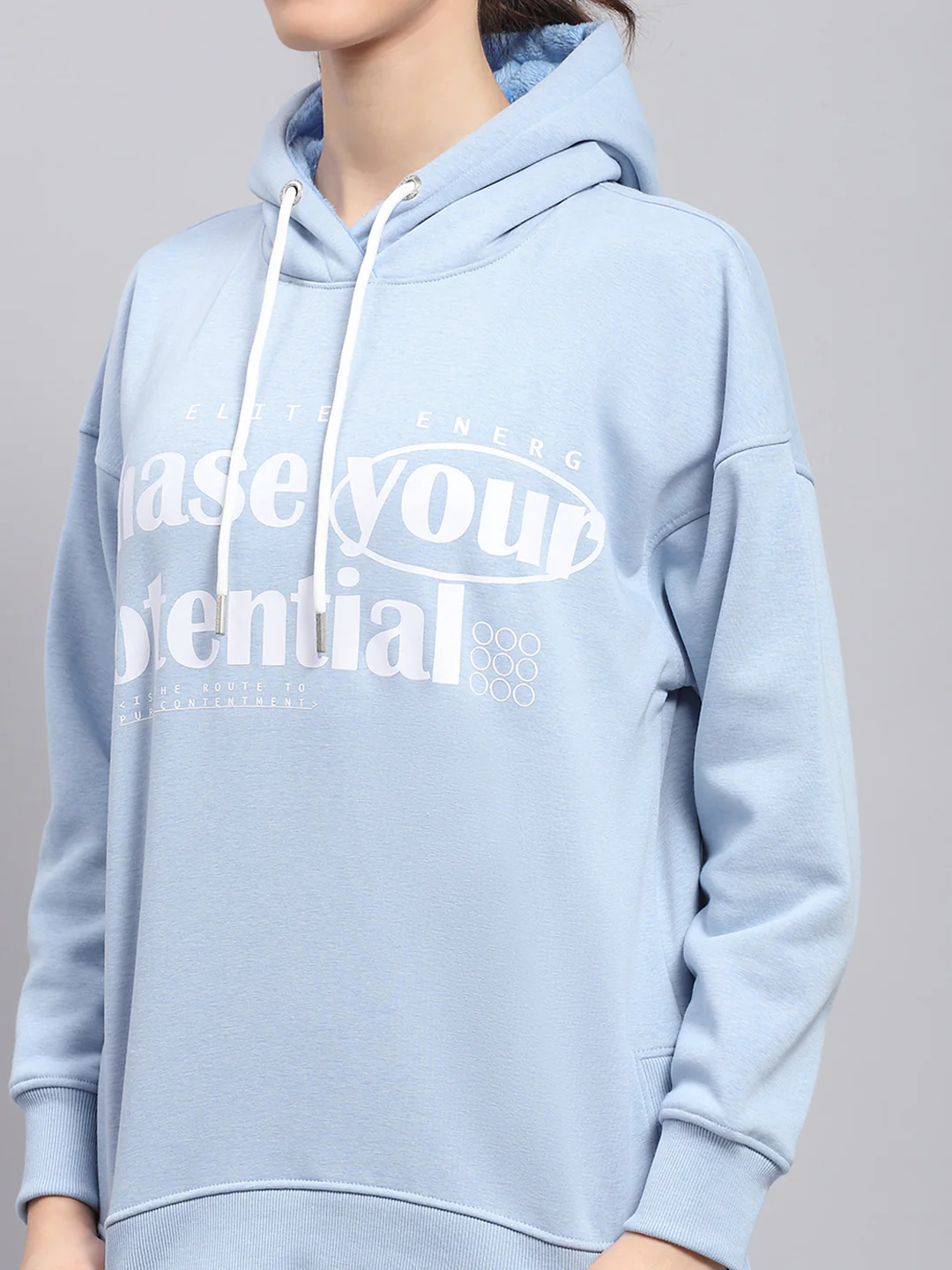 Rock.it Women Sky Blue Printed Hooded Full Sleeve Sweatshirt - Image 6