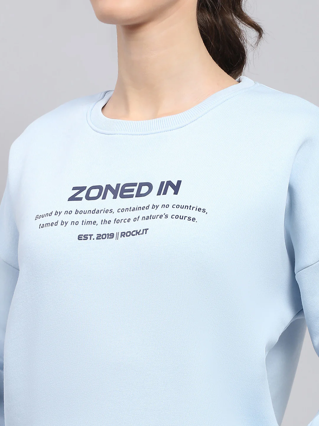 Rock.it Women Sky Blue Printed Round Neck Full Sleeve Sweatshirt - Image 6