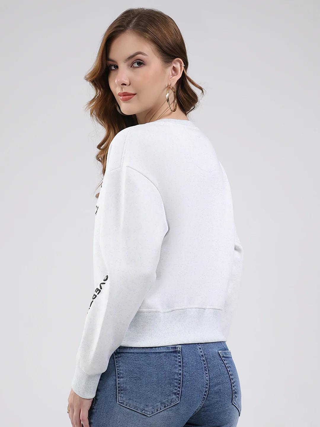 Women Sky Blue Printed Round Neck Full Sleeve Sweatshirt - Image 5