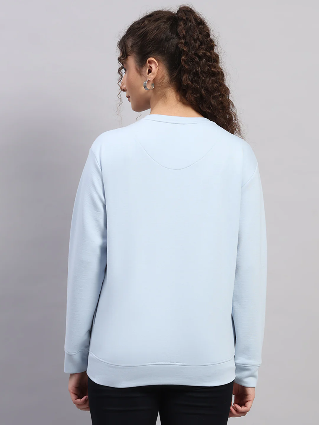 Women Sky Blue Printed Round Neck Full Sleeve Sweatshirt - Image 5