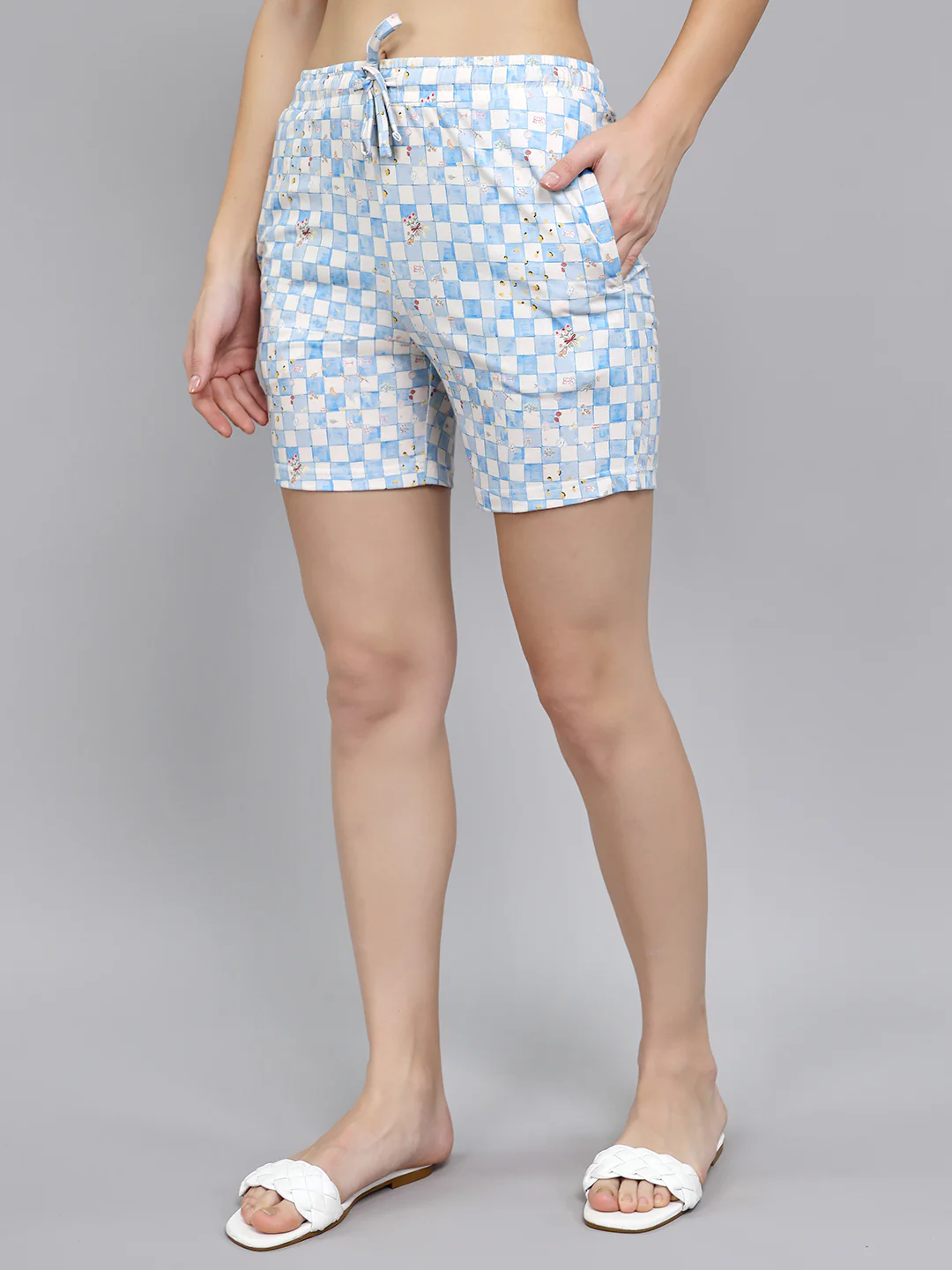 Women Sky Blue Printed Round Neck Half Sleeve Combo 3 Pc Set (T-Shirt, Shorts & Lower) - Image 9