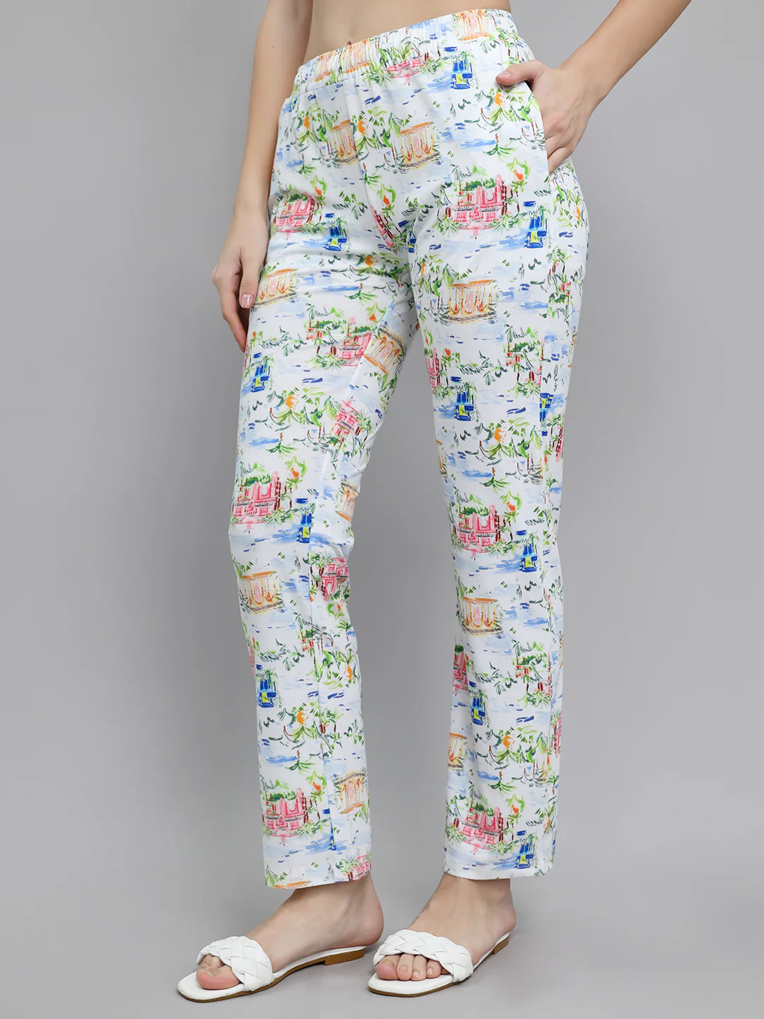 Women Sky Blue Printed Round Neck Half Sleeve Lower Set - Image 7