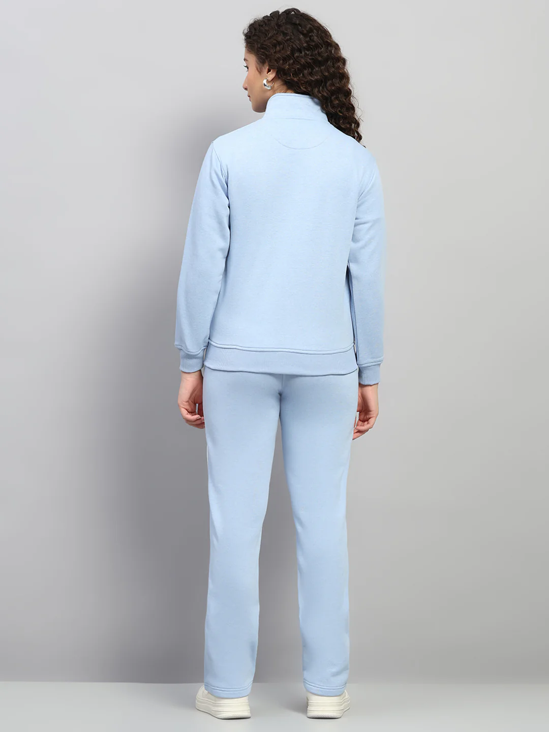 Women Sky Blue Solid Mock Neck Full Sleeve Winter Tracksuit - Image 5