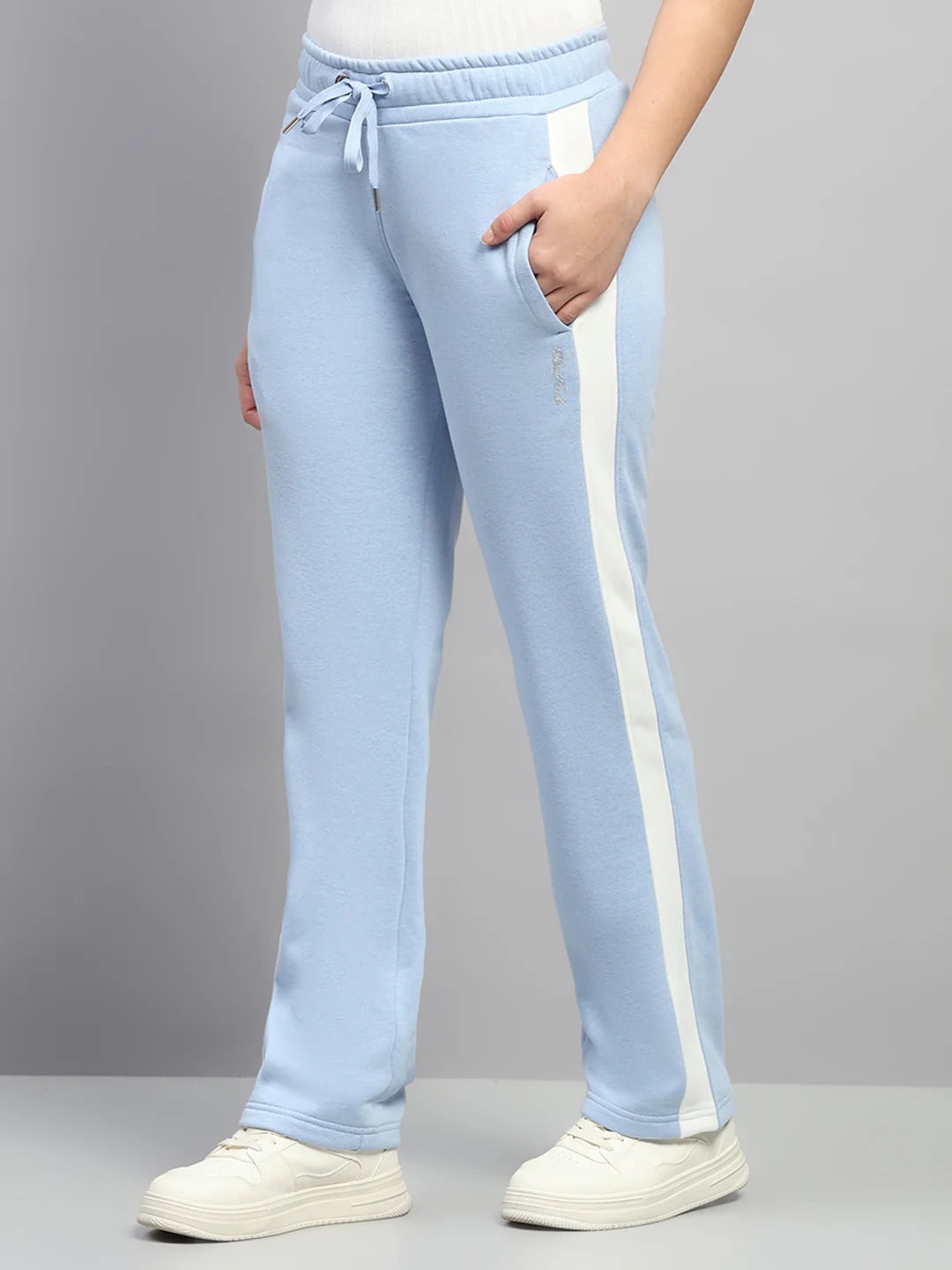 Women Sky Blue Solid Mock Neck Full Sleeve Winter Tracksuit - Image 6