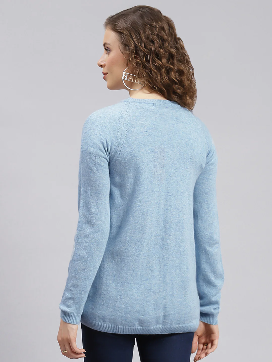 Women Sky Blue Solid Wool blend Cardigan - Image 5