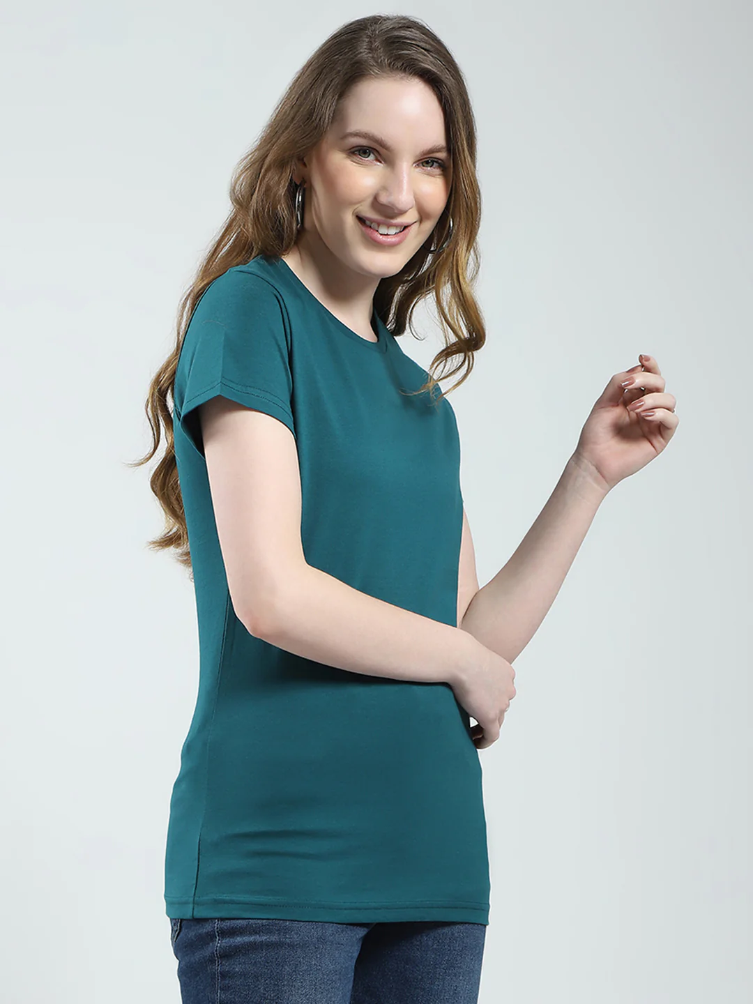 Women Teal Blue & Black Solid Round Neck Half Sleeve Top 2Pc Set - Image 9