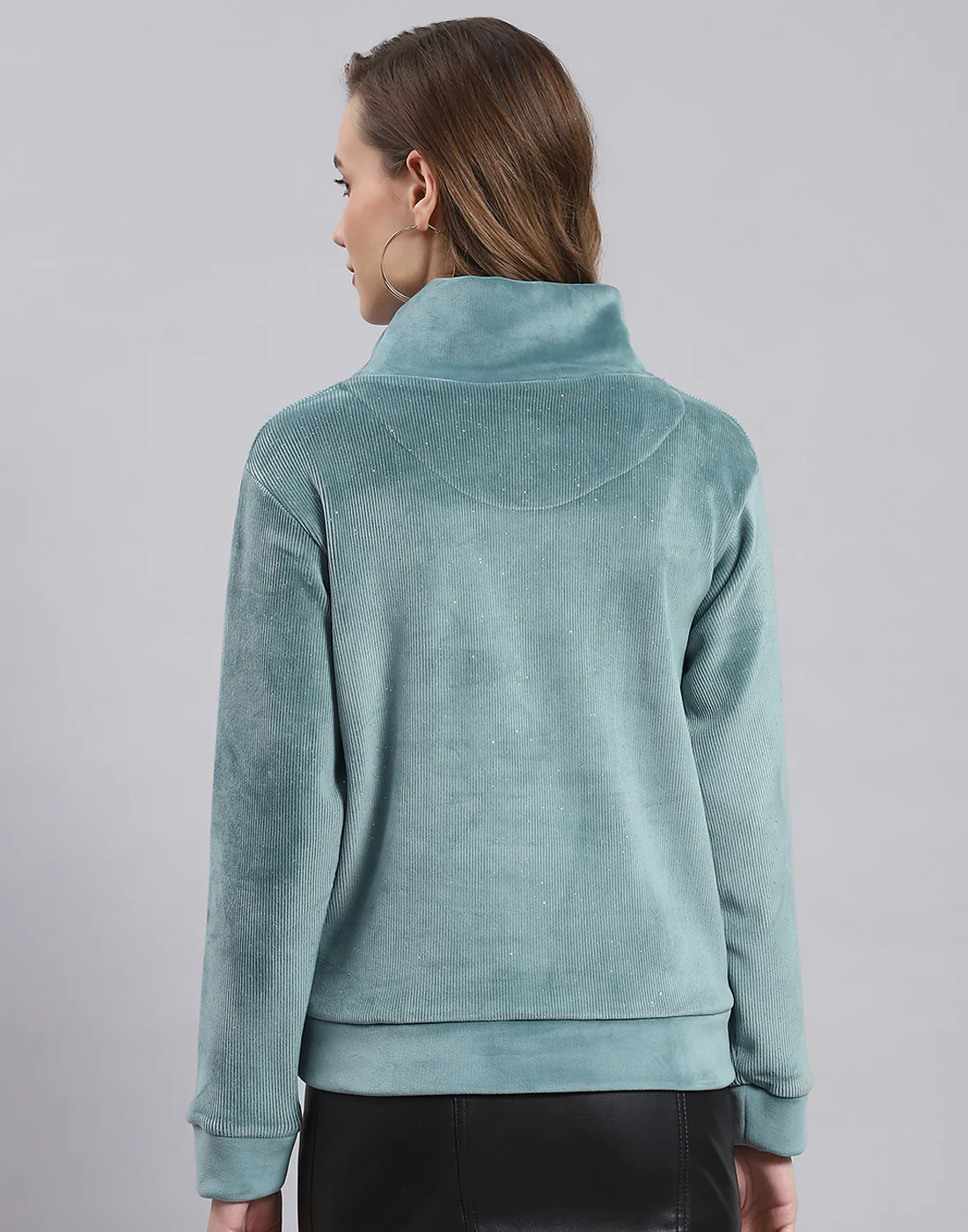 Women Teal Blue Embroidered Round Neck Full Sleeve Sweatshirt - Image 5
