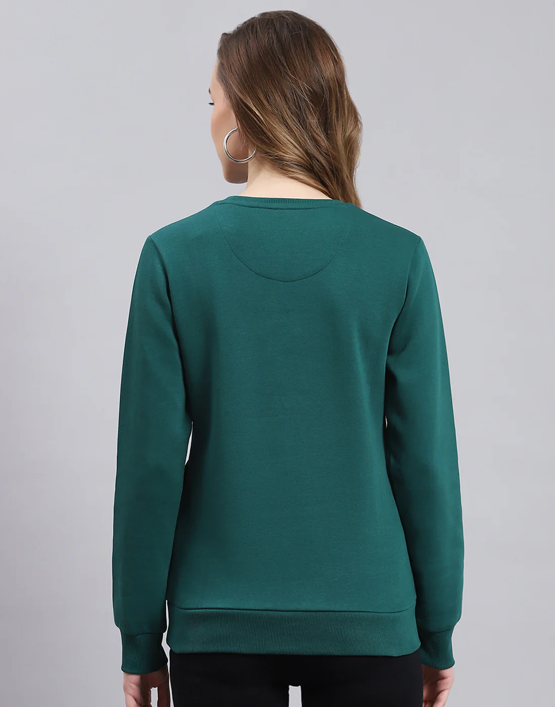 Women Teal Blue Embroidered Round Neck Full Sleeve Sweatshirt - Image 5