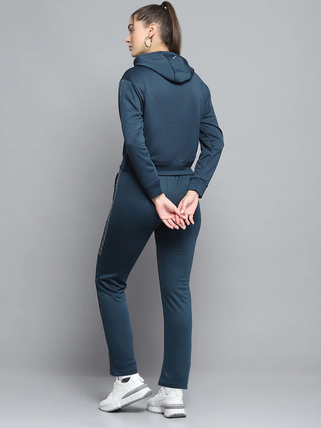 Rock.it Women Teal Blue Printed Hooded Full Sleeve Tracksuit - Image 5
