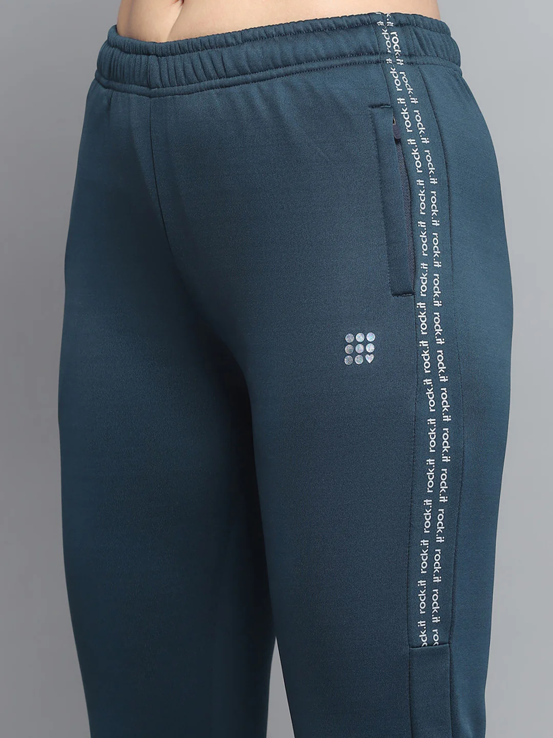 Rock.it Women Teal Blue Printed Hooded Full Sleeve Tracksuit - Image 9