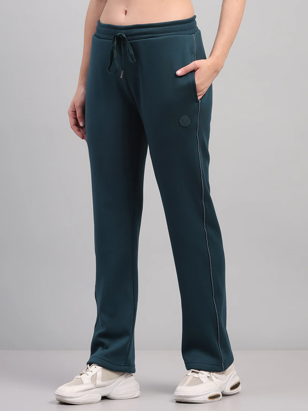 Women Teal Blue Printed Mock Neck Full Sleeve Winter Tracksuit - Image 8