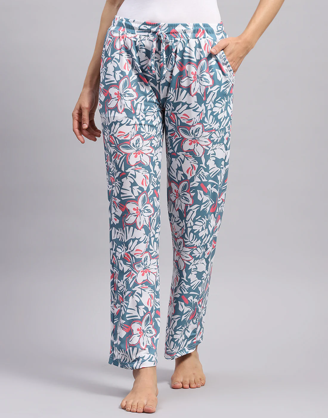 Women Teal Blue Printed Regular Fit Lower - Image 3