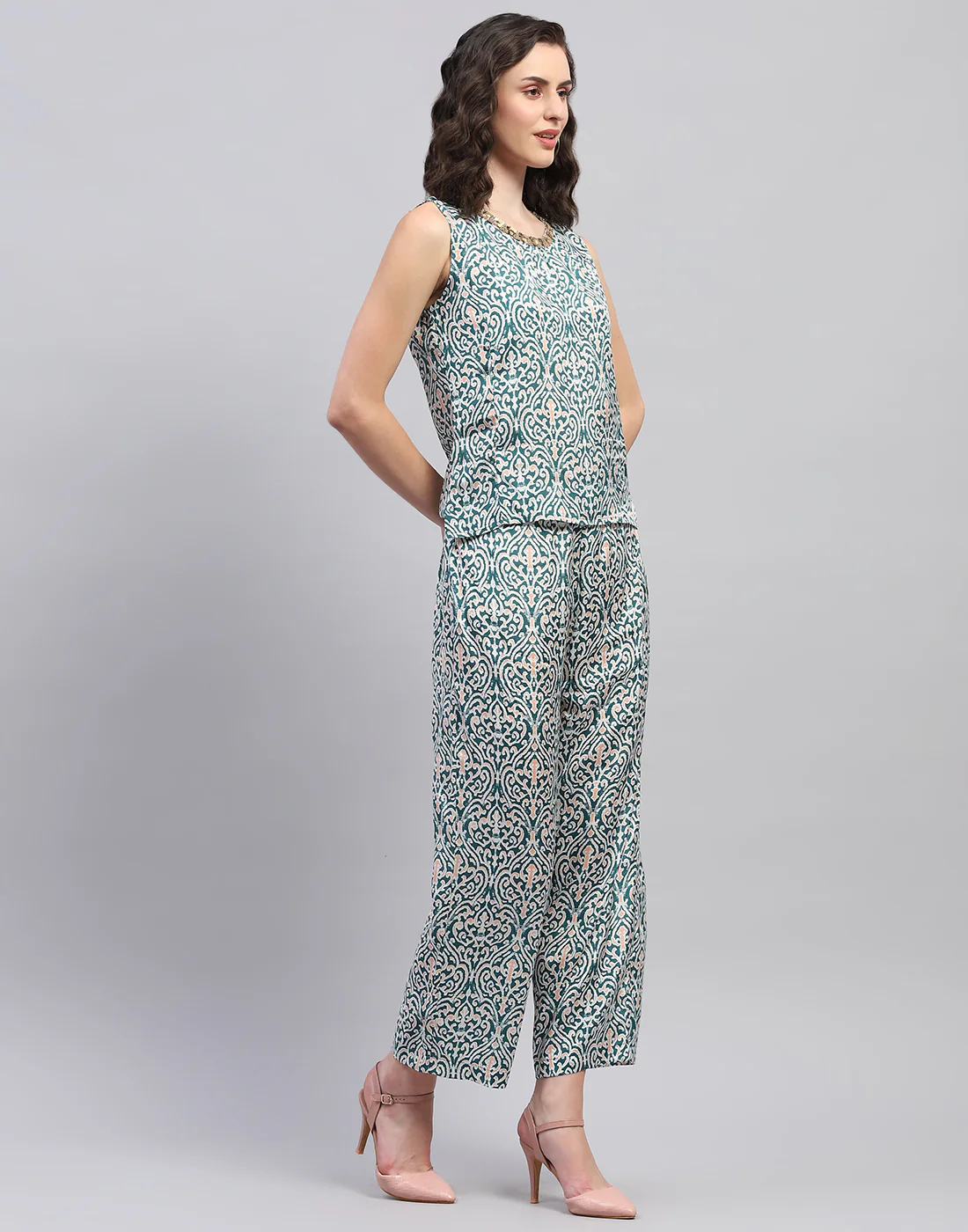 Women Teal Blue Printed Round Neck Half Sleeve Combo 3Pc Set - Image 7