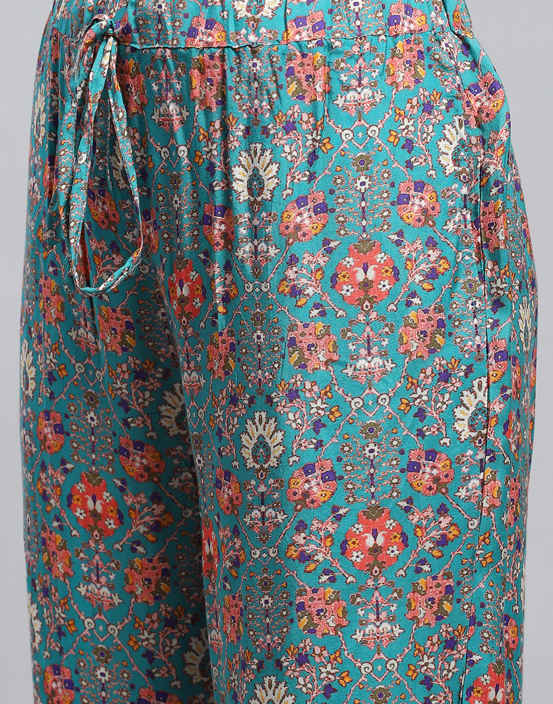 Women Teal Blue Solid Collar Half Sleeve Lower Set - Image 7