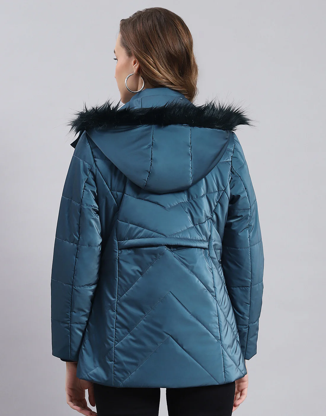 Women Teal Blue Solid Hooded Full Sleeve Jacket - Image 5