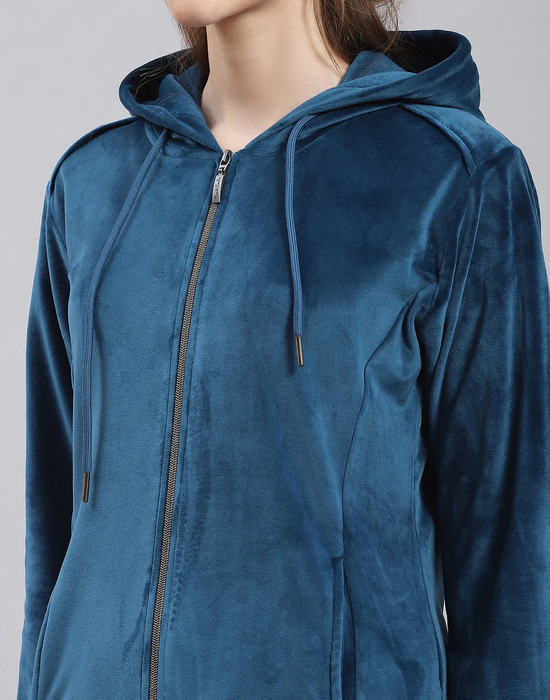 Women Teal Blue Solid Hooded Full Sleeve Tracksuit - Image 6
