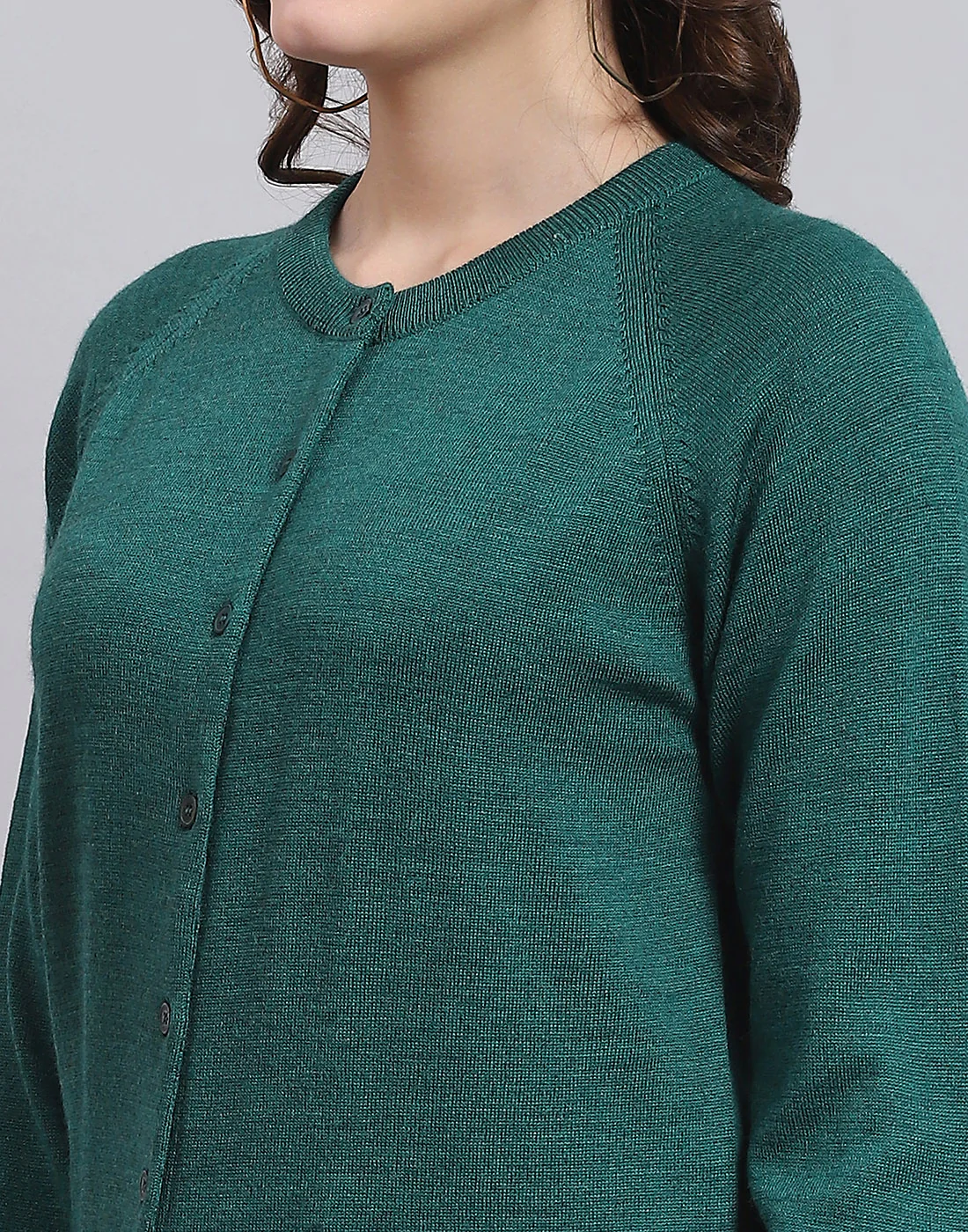 Women Teal Blue Solid Round Neck Full Sleeve Sweater - Image 6