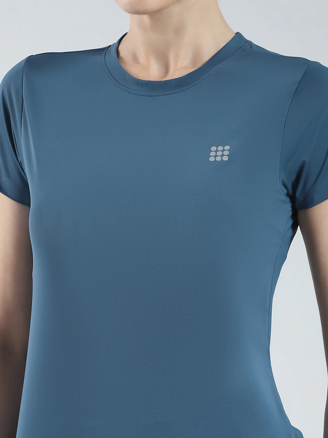 Rock.it Women Teal Blue Solid Round Neck Half Sleeve Top - Image 6
