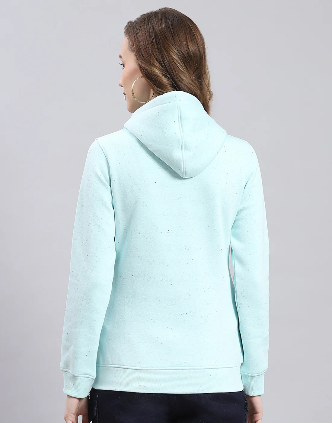 Women Turquoise Blue Printed Hooded Full Sleeve Sweatshirt - Image 5