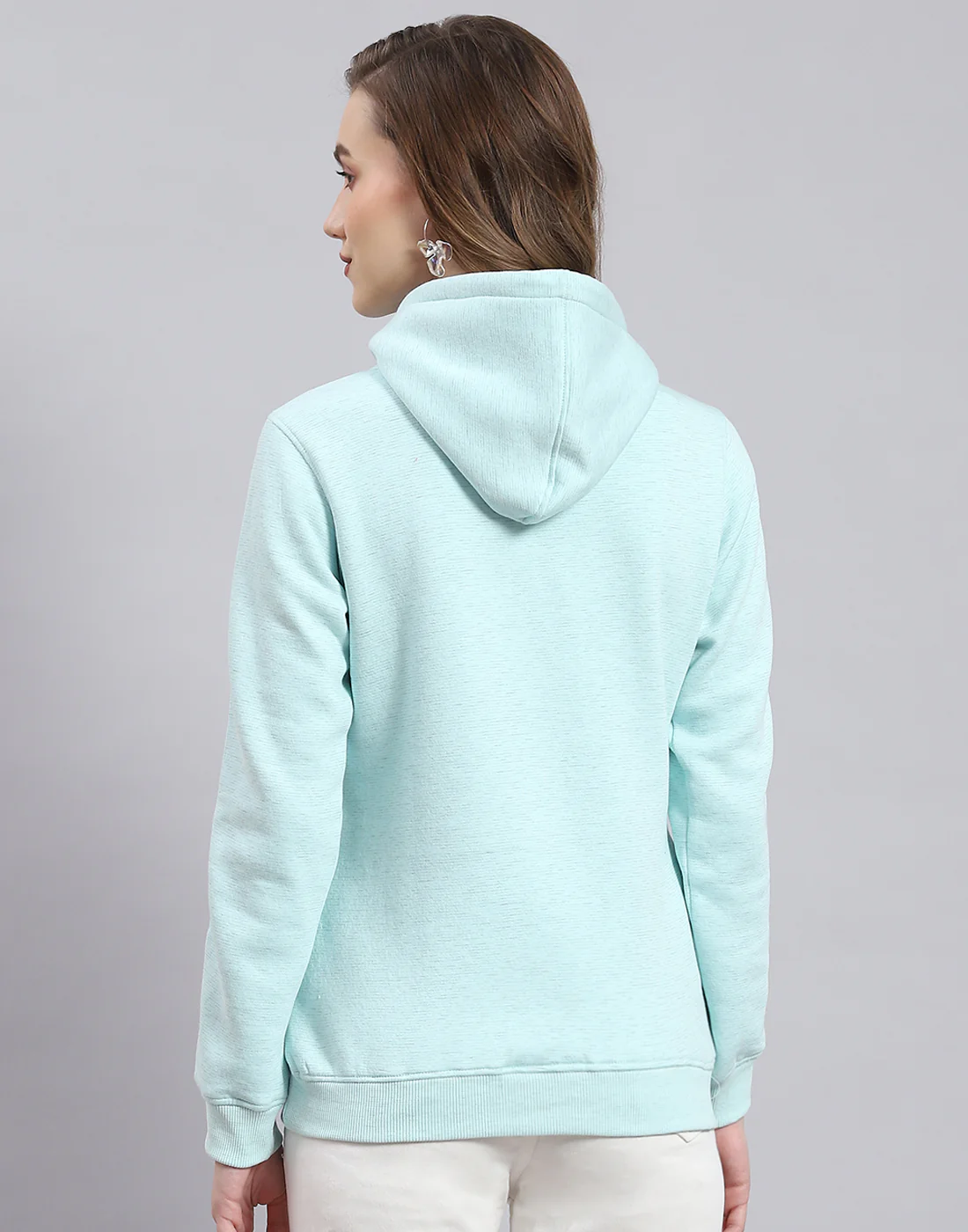 Women Turquoise Blue Printed Hooded Full Sleeve Sweatshirt - Image 6