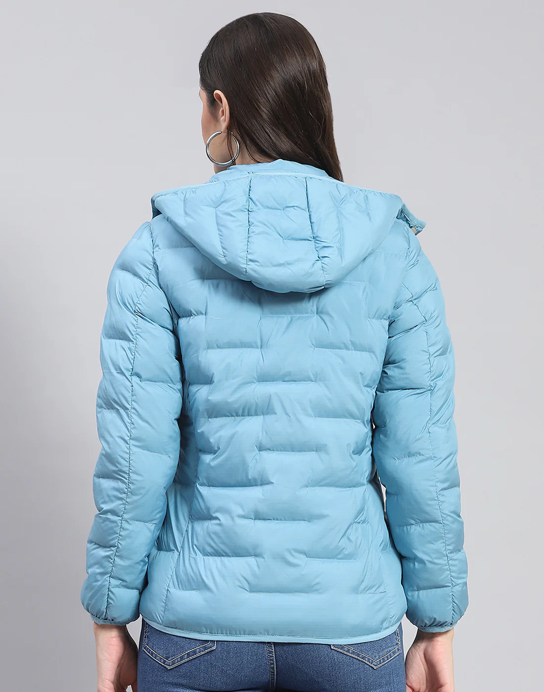 Women Turquoise Blue Solid Hooded Full Sleeve Jacket - Image 5