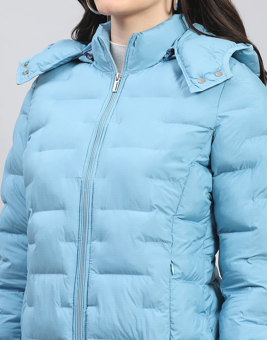 Women Turquoise Blue Solid Hooded Full Sleeve Jacket - Image 7