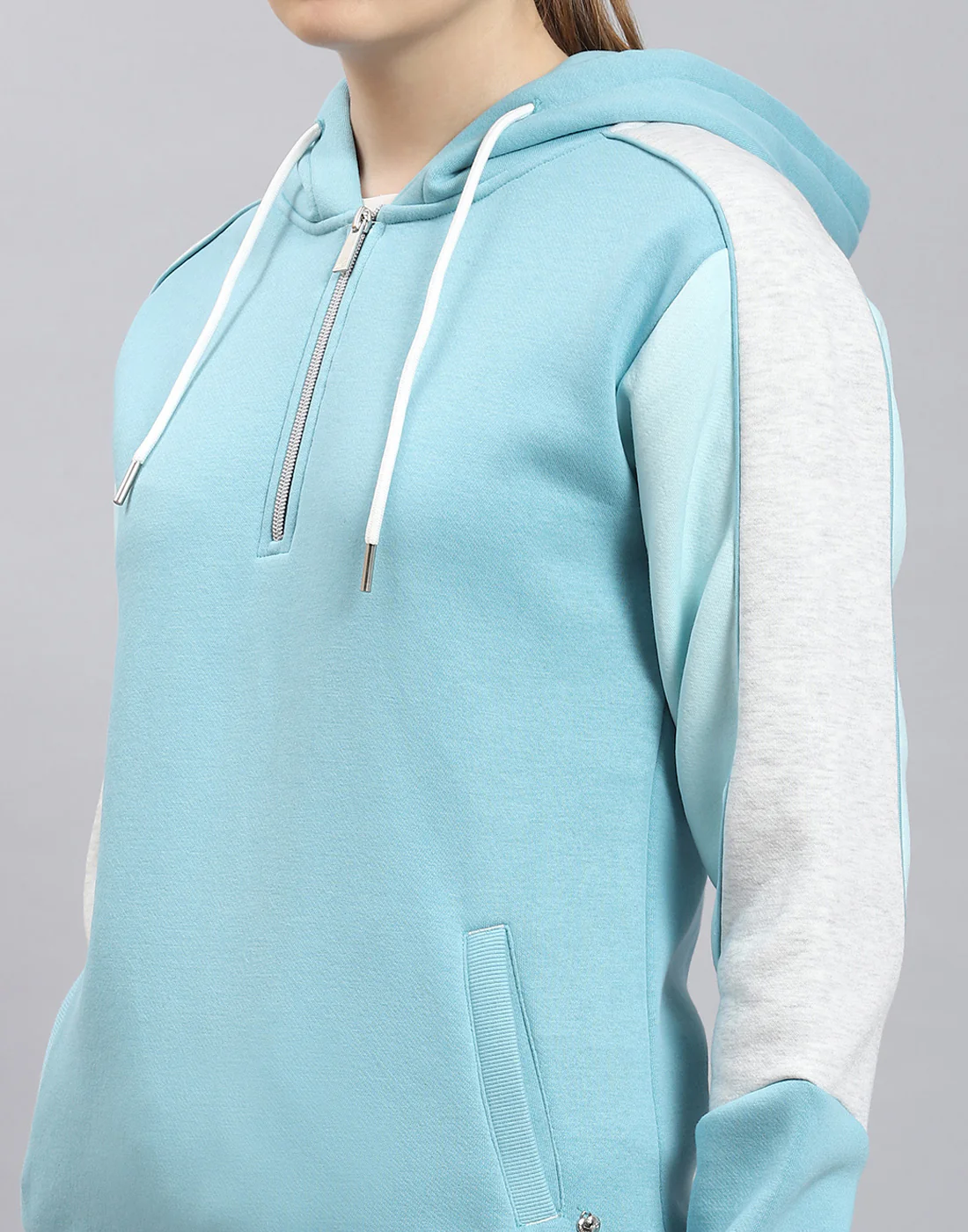 Women Turquoise Blue Solid Hooded Full Sleeve Tracksuit - Image 6