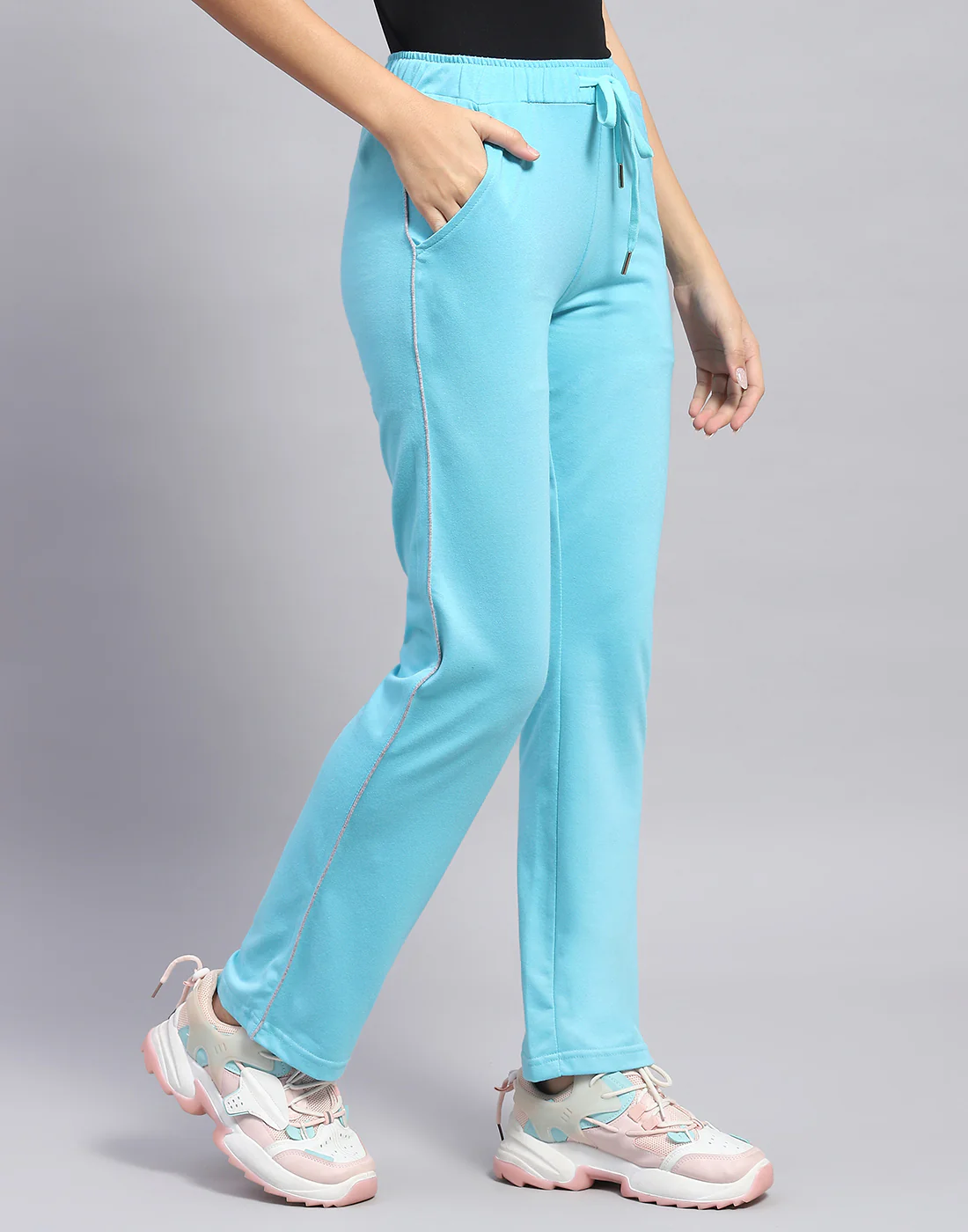 Women Turquoise Blue Solid Regular Fit Lower - Image 4