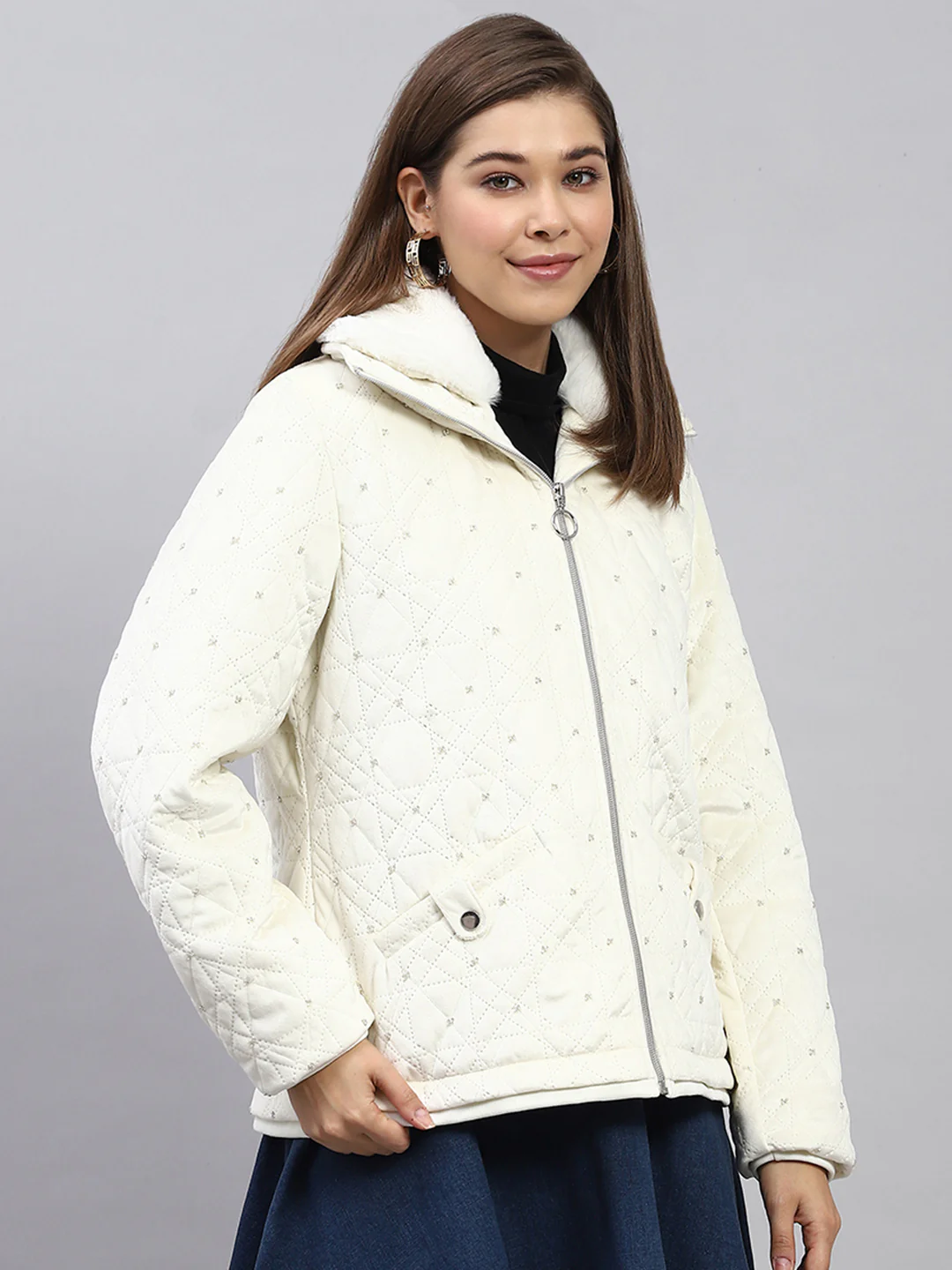 Women White Embroidered Collar Full Sleeve Jacket - Image 4