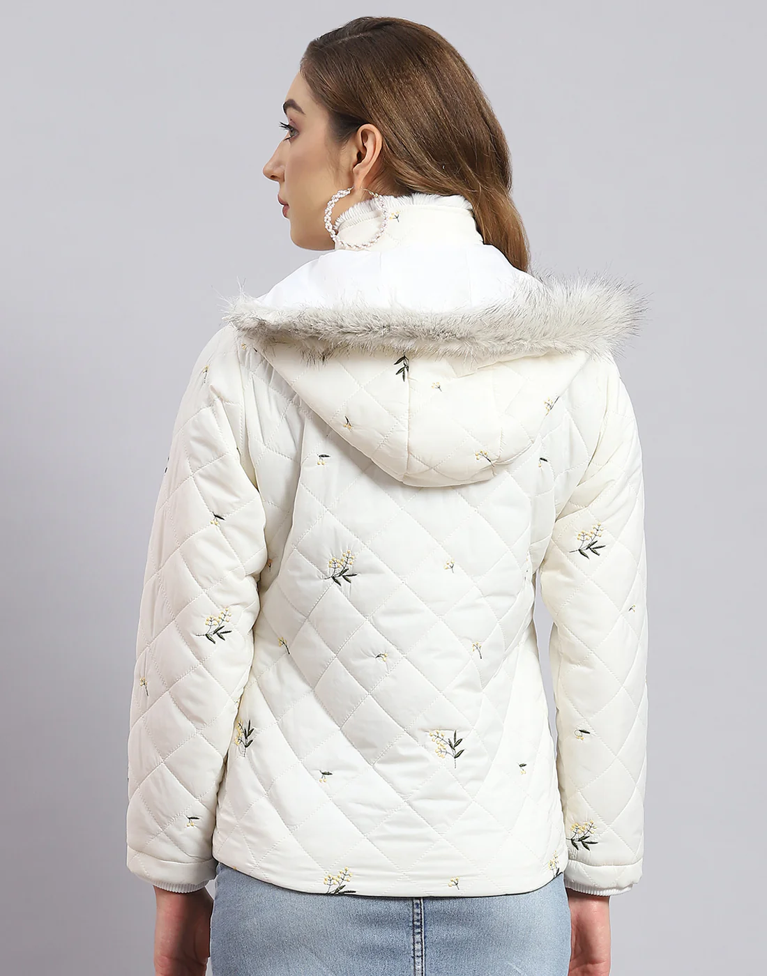 Women White Embroidered Hooded Full Sleeve Jacket - Image 5