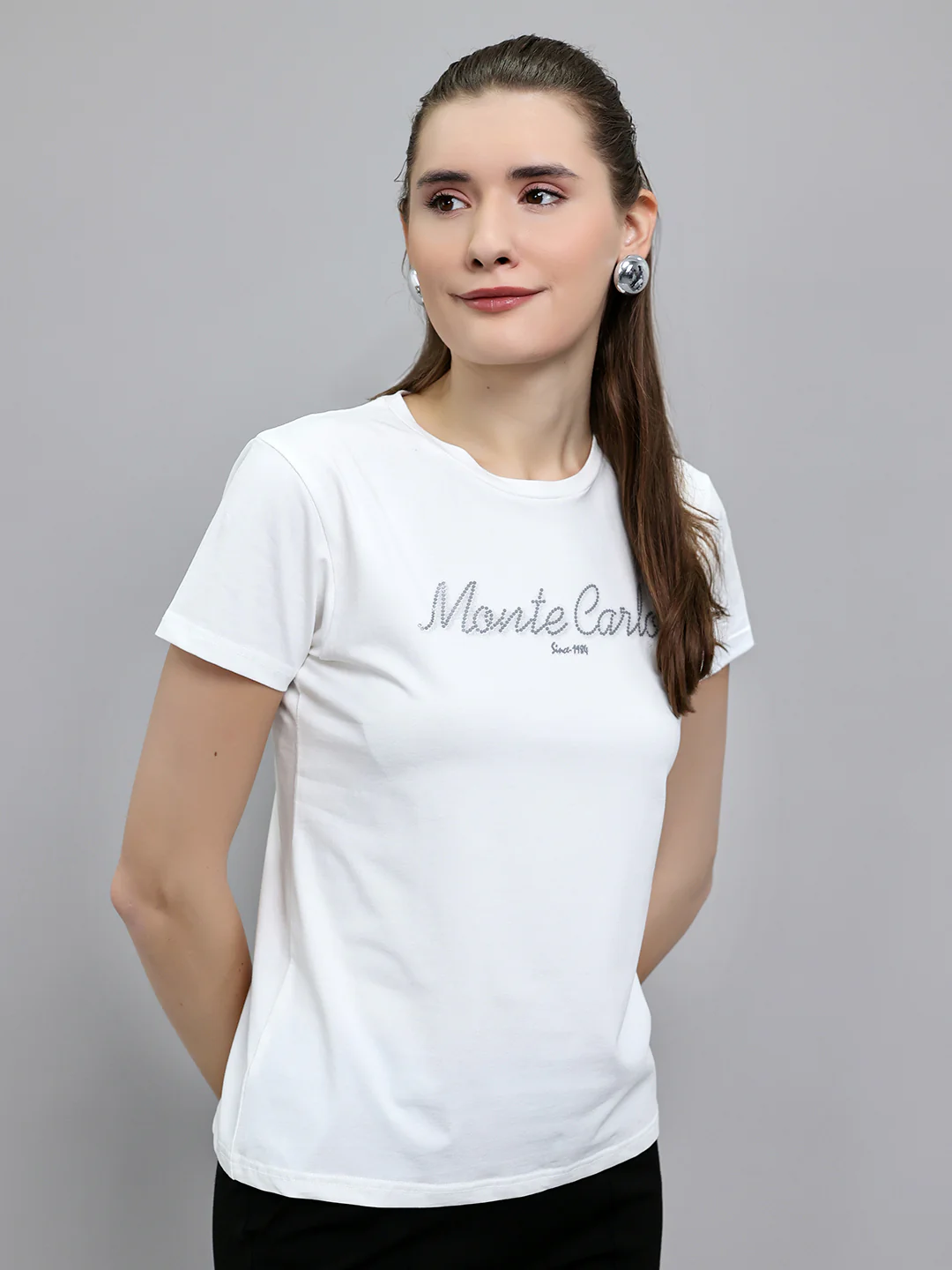 Women White Embroidered Round Neck Half Sleeve Top - Image 3