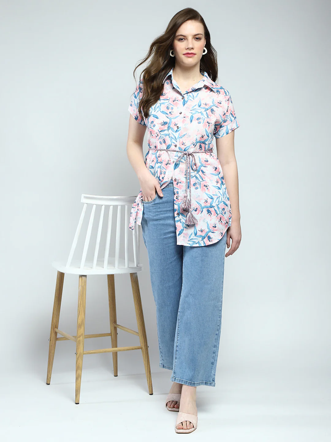 Women White Printed Collar Half Sleeve Tunic - Image 2