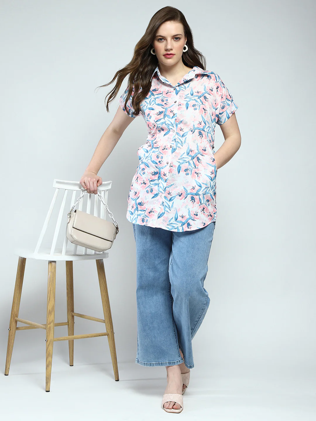 Women White Printed Collar Half Sleeve Tunic - Image 6