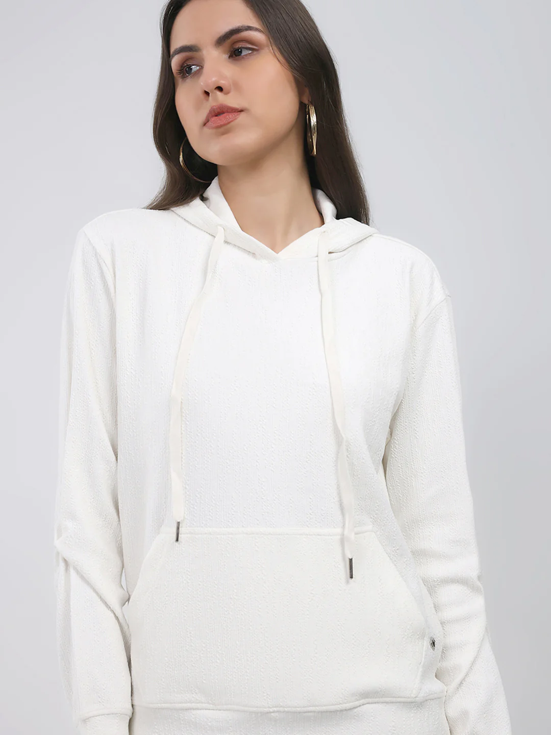 Women White Printed Hooded Full Sleeve Winter Top - Image 7
